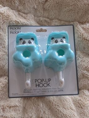 Room by Room Aqua Panda Pop-Up Wall Hooks - Set of 2